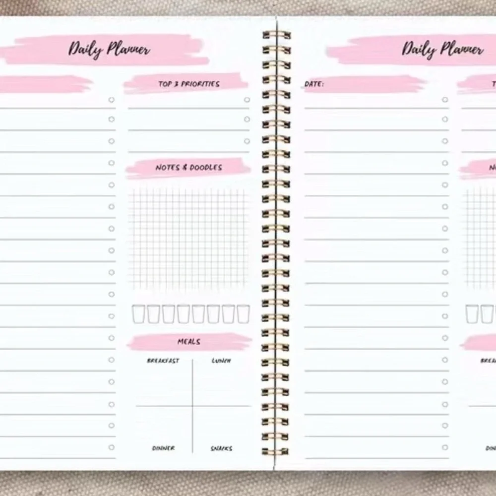 Daily Planner Undated With Black Gel Pens Bundle Set